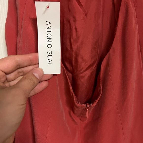 Antonio Gual Cocktail Dress; midi, deep-v, drop-back halter dress 100% Silk - Picture 4 of 6